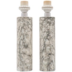 Pair of Cylinder Table Lamps in Marble Produced in Italy