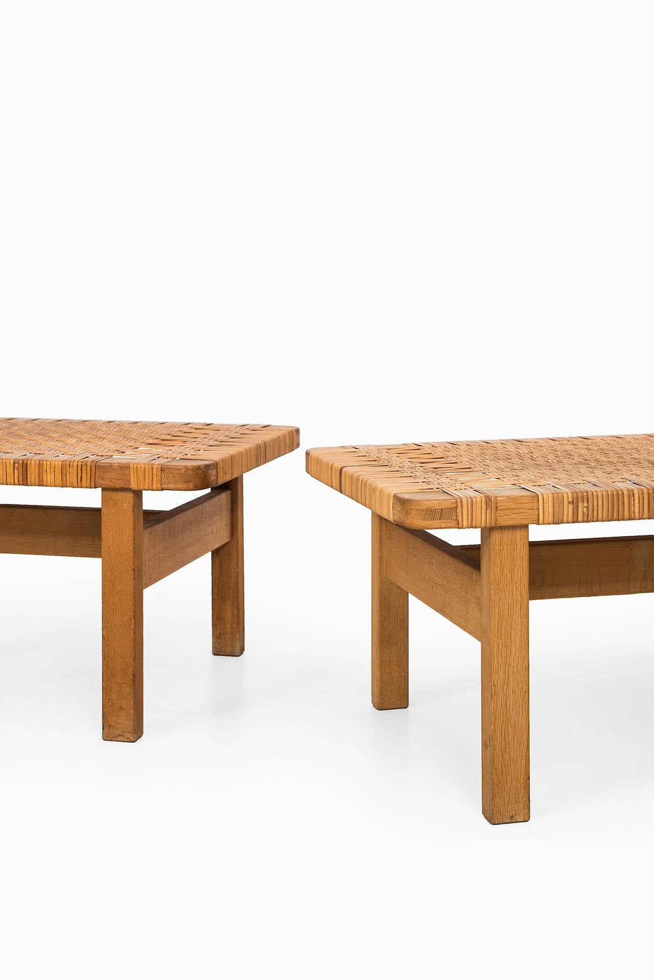 Mid-20th Century Børge Mogensen Side Tables in Woven Cane by Fredericia in Denmark