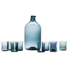 Timo Sarpaneva Glass Bottle with Glasses Produced by Iittala