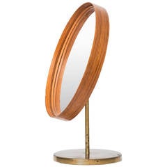 Table Mirror in Teak and Brass by Glasmäster in Markaryd, Sweden