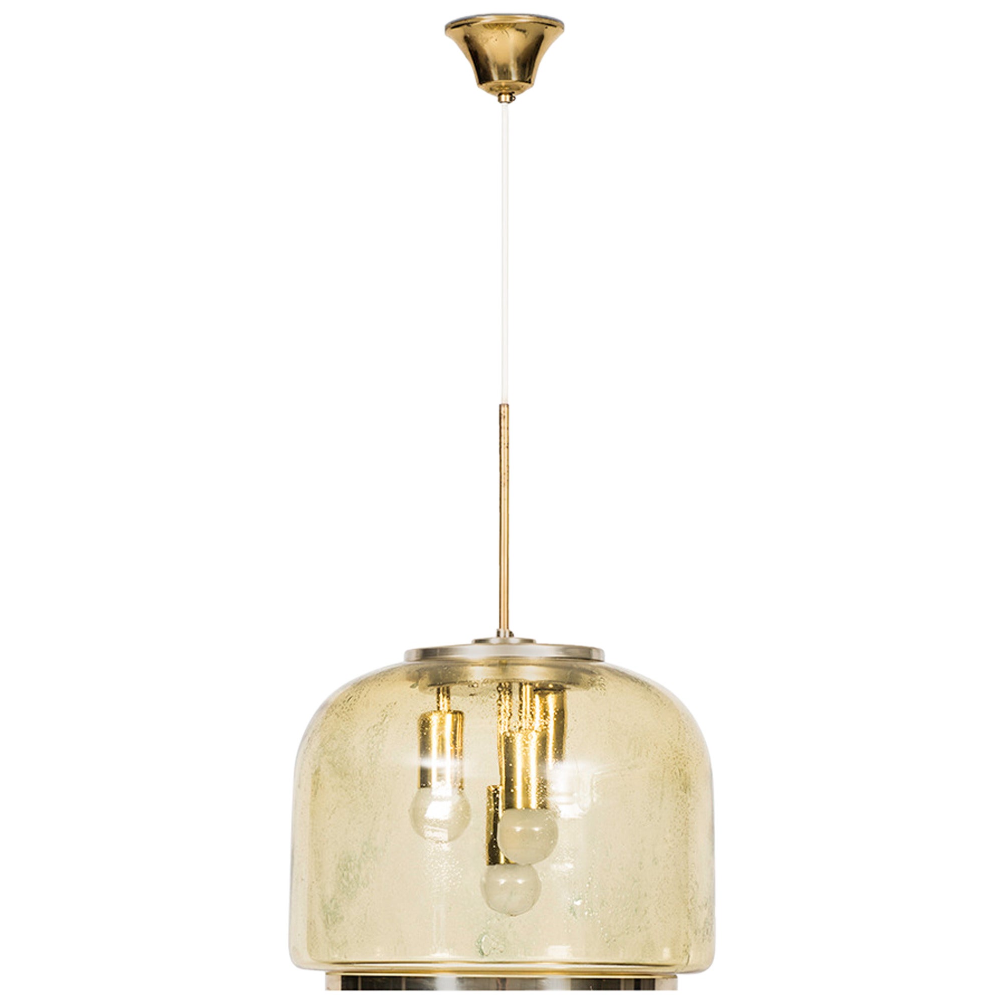 Mid Century Ceiling Lamp in Brass and Glass