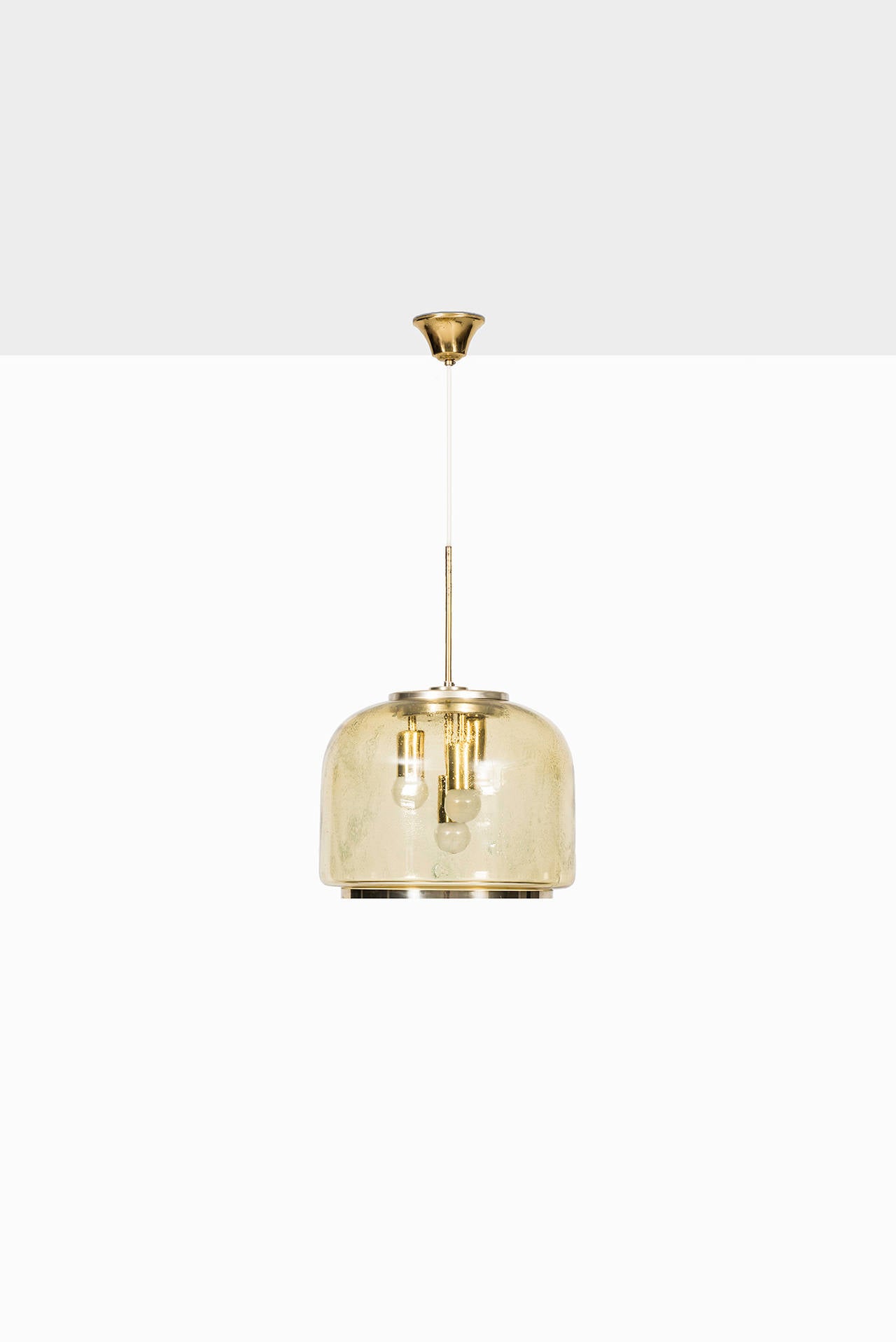 Mid-20th Century Mid Century Ceiling Lamp in Brass and Glass