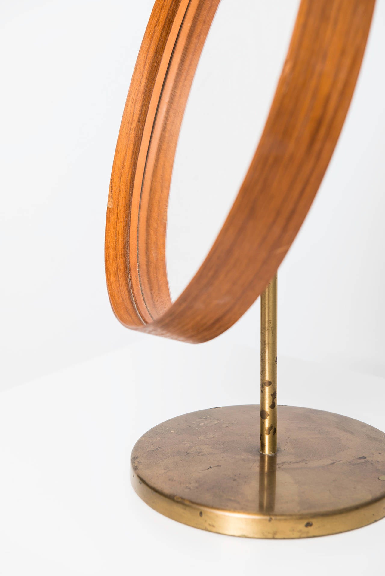 Mid-20th Century Table Mirror in Teak and Brass by Glasmäster in Markaryd, Sweden