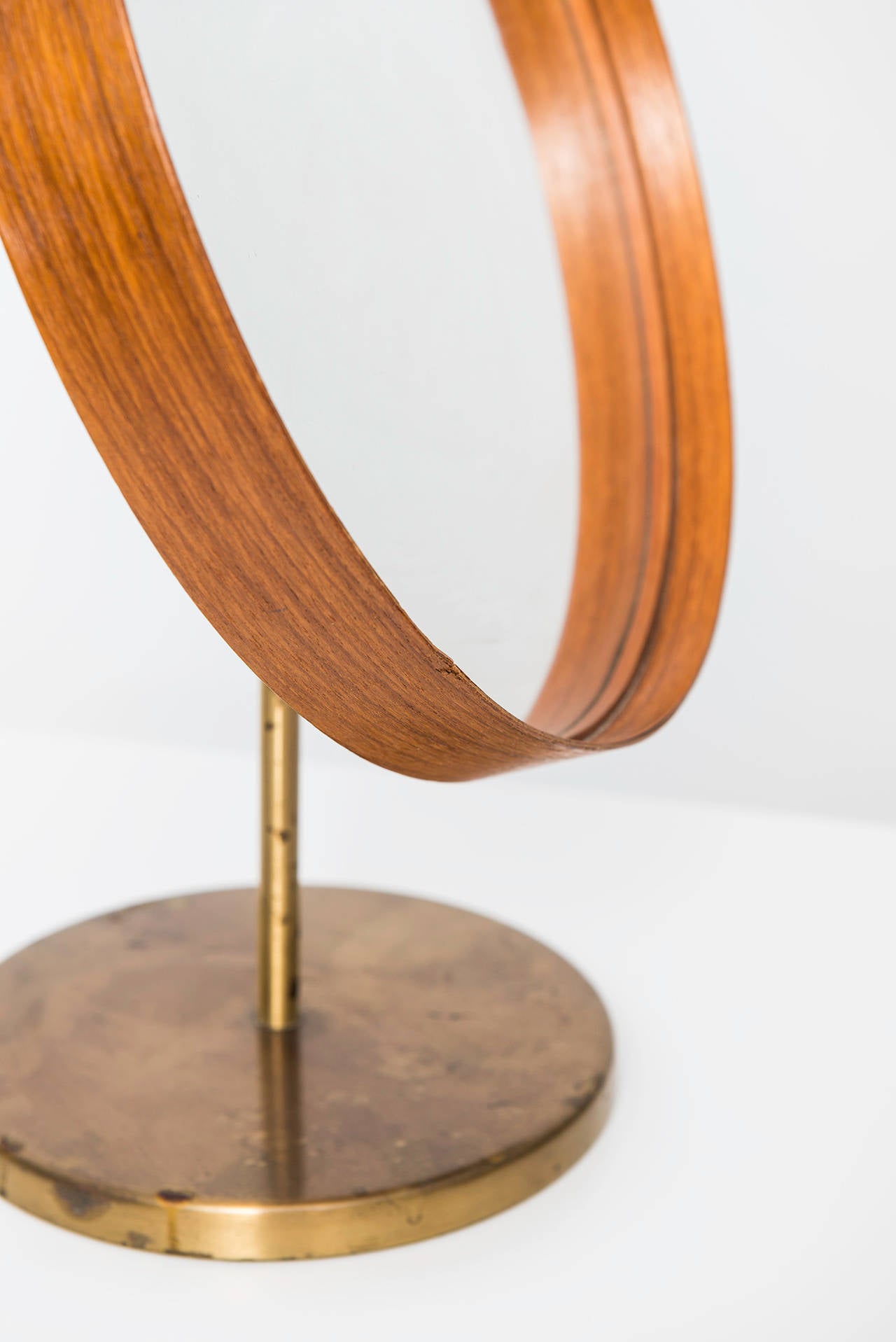 Mid-Century Modern Table Mirror in Teak and Brass by Glasmäster in Markaryd, Sweden