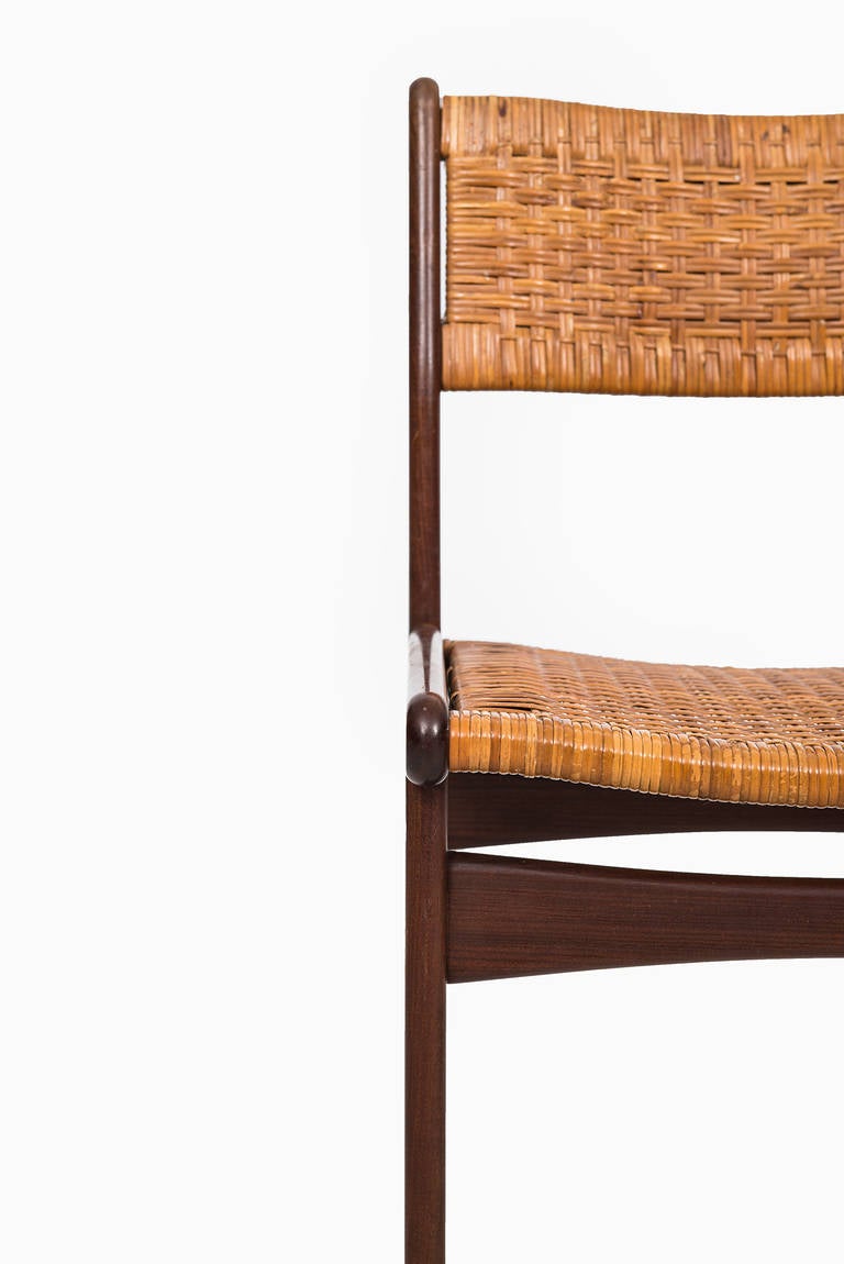 Teak Dining Chairs with Woven Cane in the Manner of Poul Volther at 1stDibs