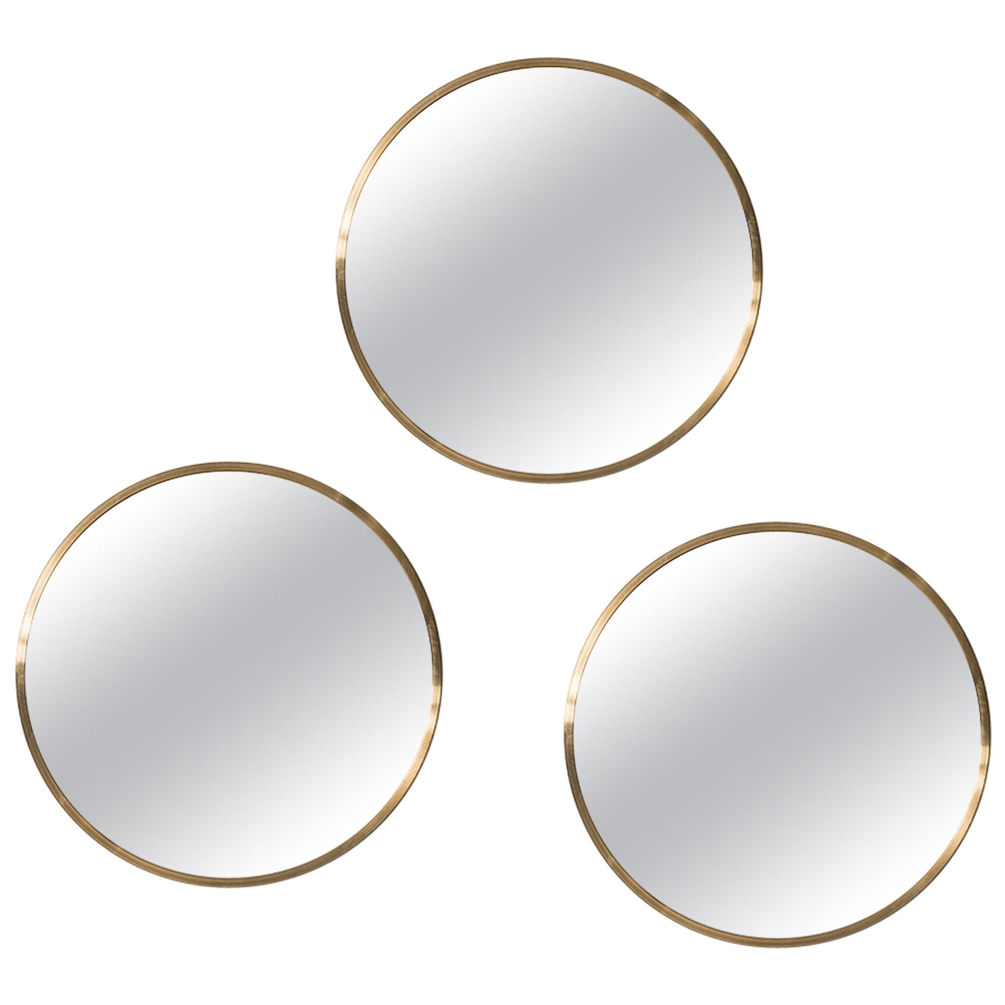 Set of Three Round Mirrors in Brass by Glasmäster in Sweden
