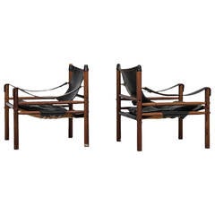 Used Arne Norell Sirocco Easy Chairs in Rosewood and Black Leather