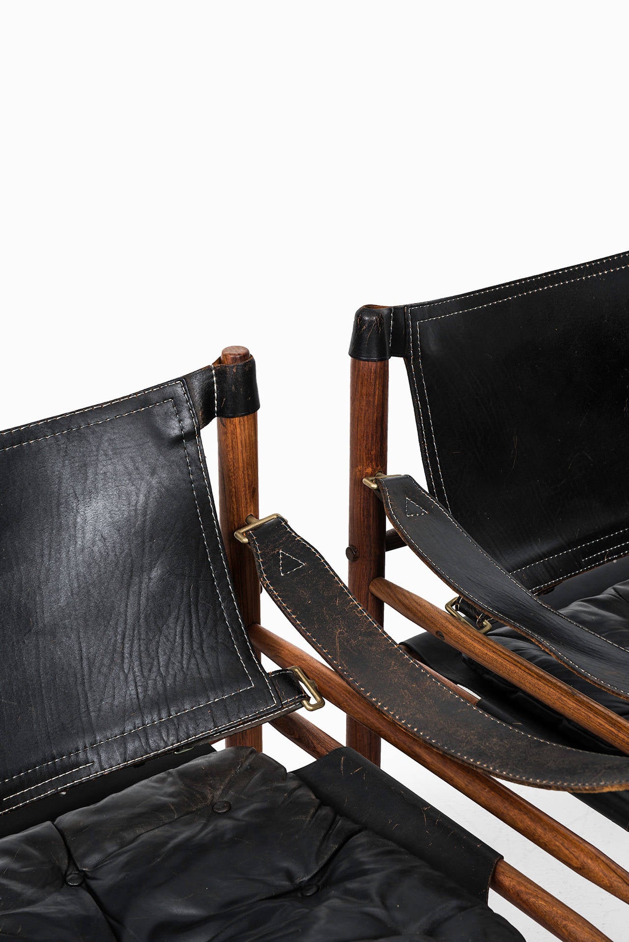 Mid-Century Modern Arne Norell Sirocco Easy Chairs in Rosewood and Black Leather