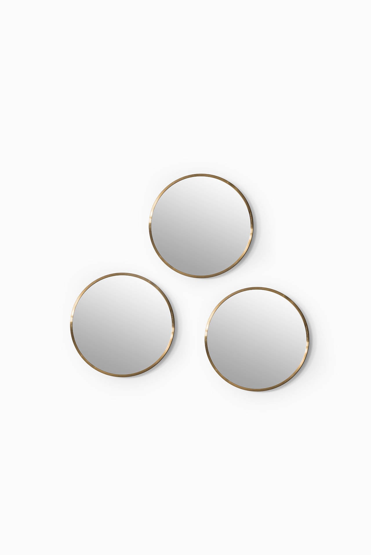 Swedish Set of Three Round Mirrors in Brass by Glasmäster in Sweden