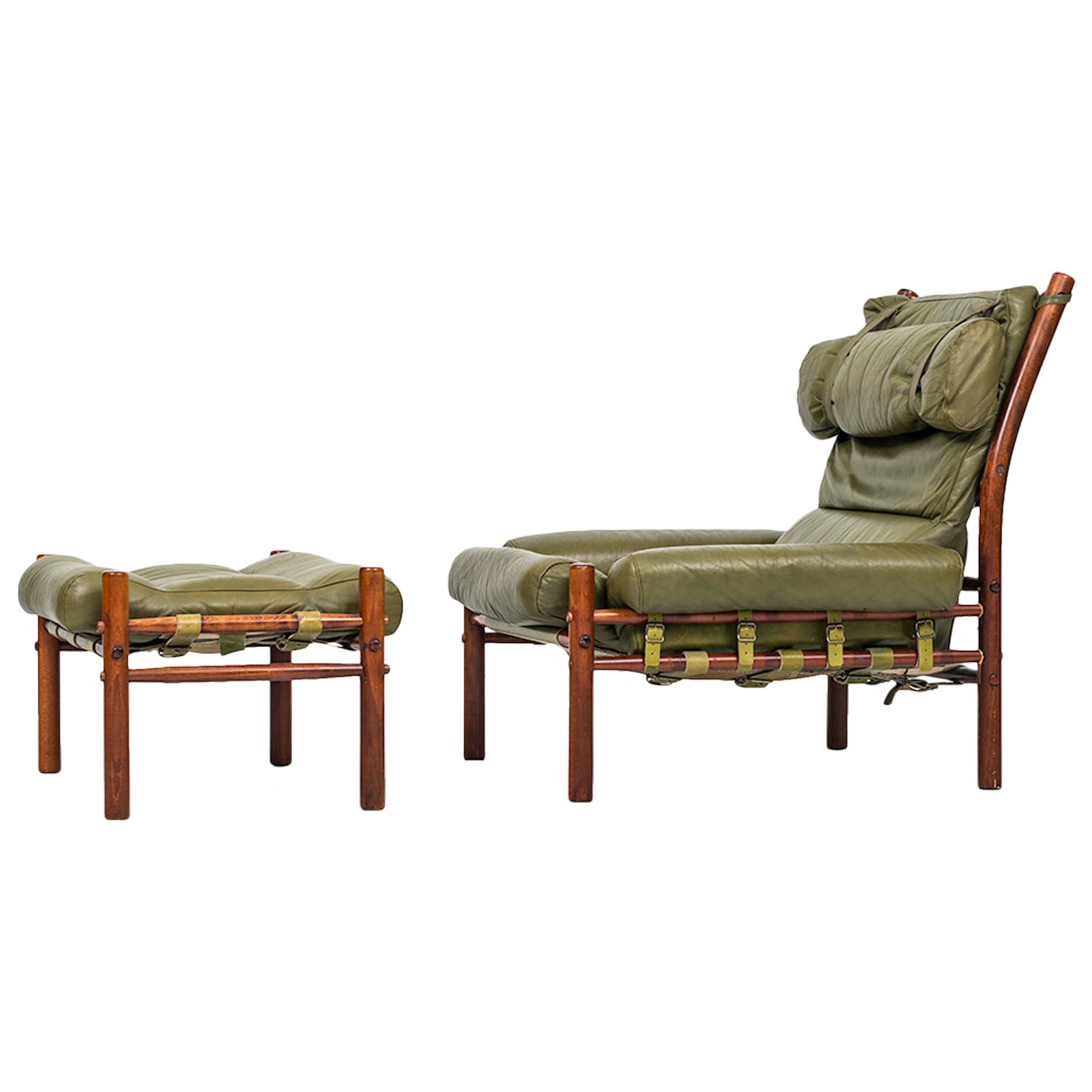 Arne Norell Easy Chair and Stool Model Inca Produced by Arne Norell AB in Sweden