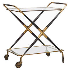 Cesare Lacca Trolley in Brass and Glass Produced in Italy