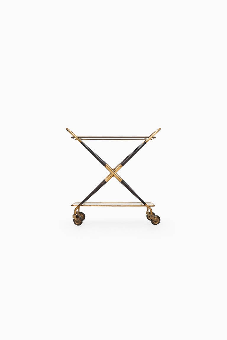 Italian Cesare Lacca Trolley in Brass and Glass Produced in Italy