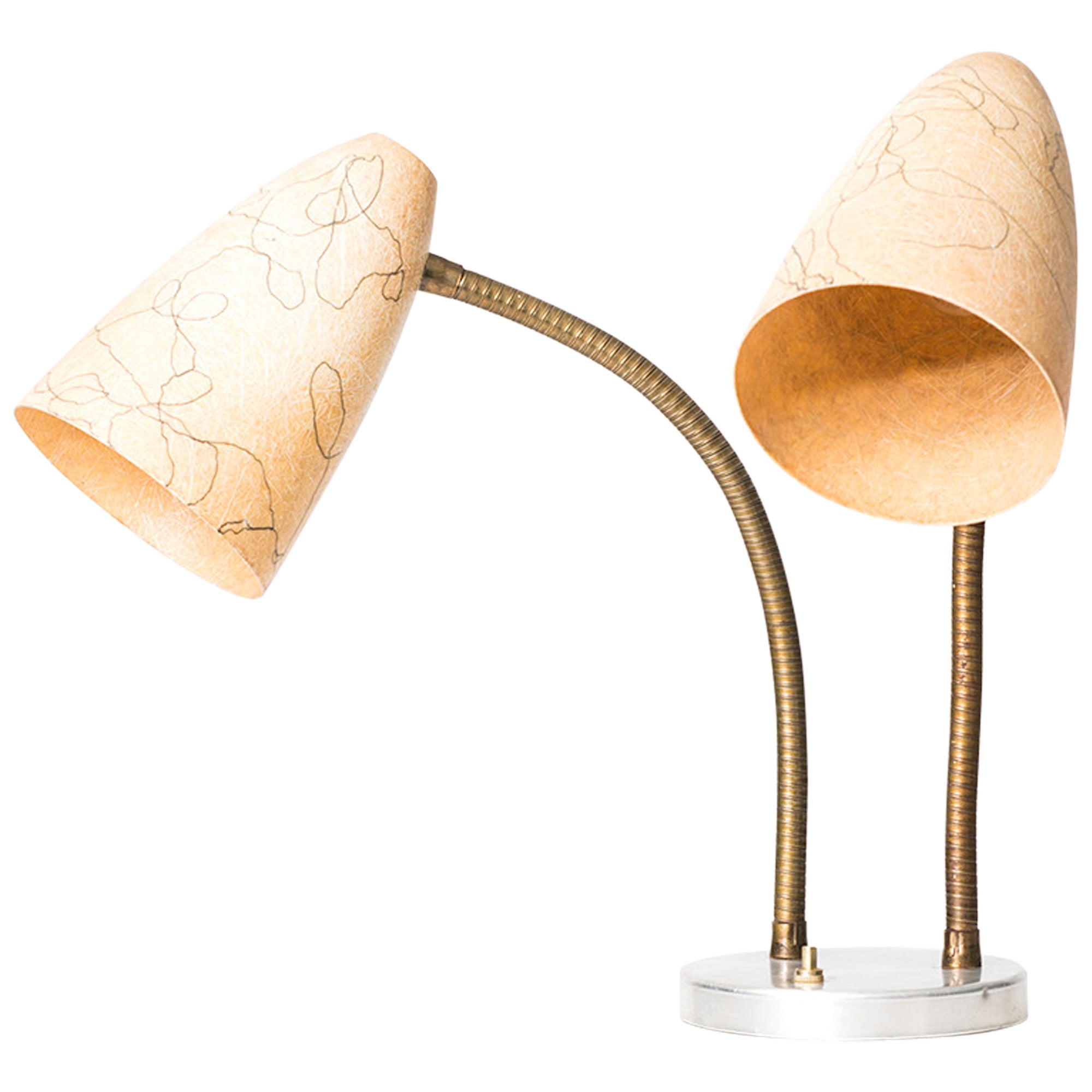 Mid Century Gooseneck Table Lamp with Fiberglass Shades