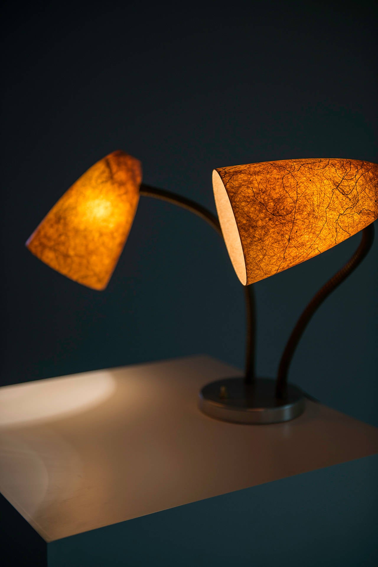 Mid-Century Modern Mid Century Gooseneck Table Lamp with Fiberglass Shades