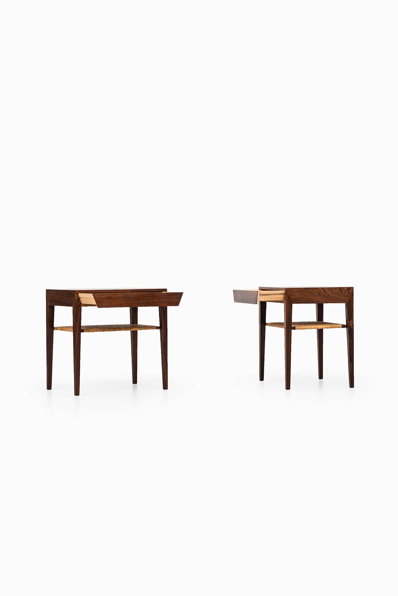 Rare pair of freestanding bedside tables designed by Severin Hansen. Produced by Haslev møbelsnedkeri in Denmark.