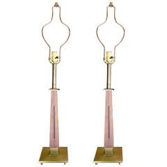 Chic Pair of Teak and Bronze Mid-Century Table Lamps 10