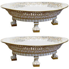Pair of KPM Reticulated Porcelain Baskets on Paw Feet 2