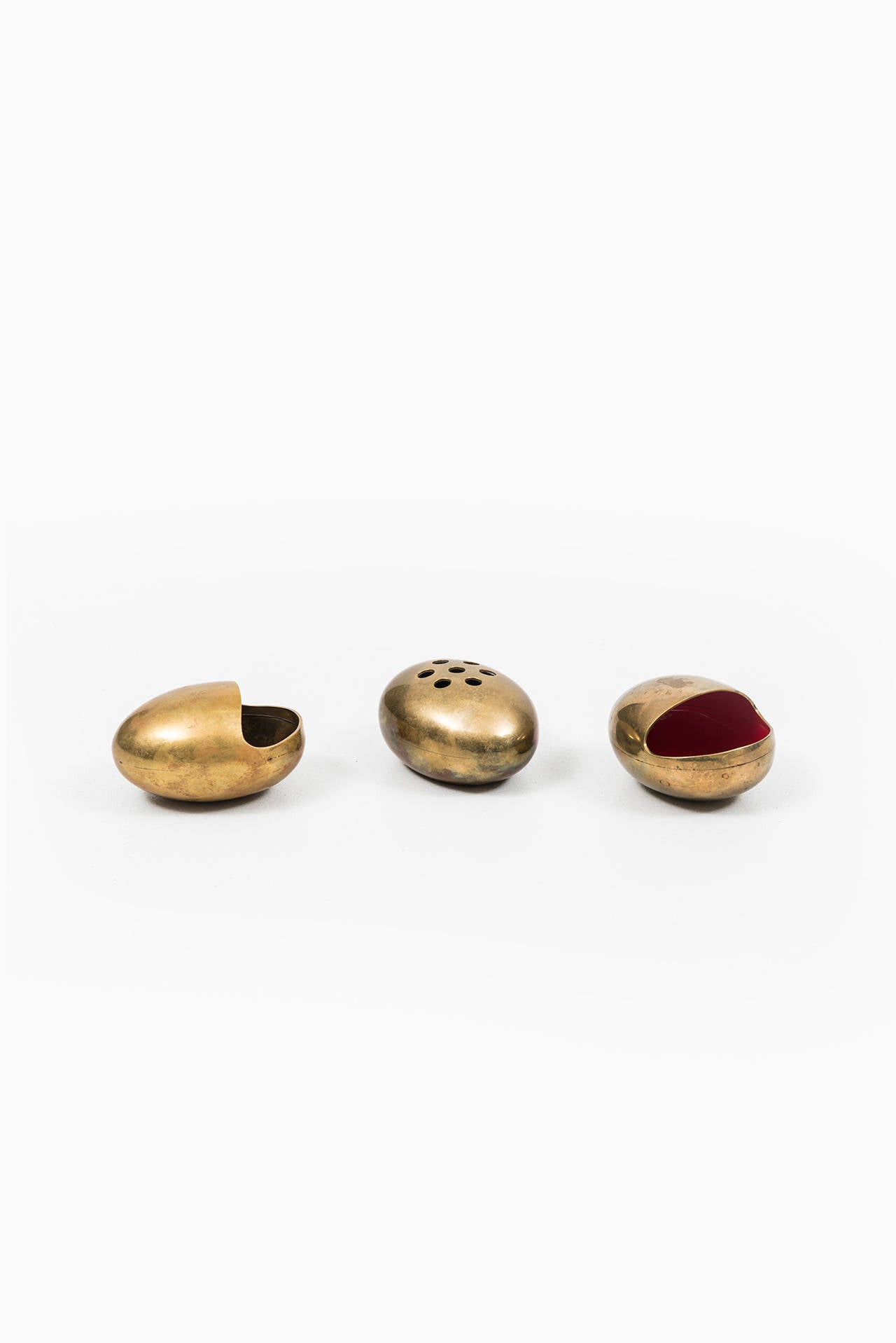 Danish Set of Two Ashtrays and Cigarette Holder in Brass by Cohr in Denmark