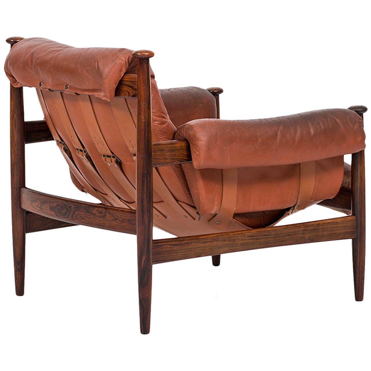Safari chair in rosewood and red leather by Ire möbler in Sweden