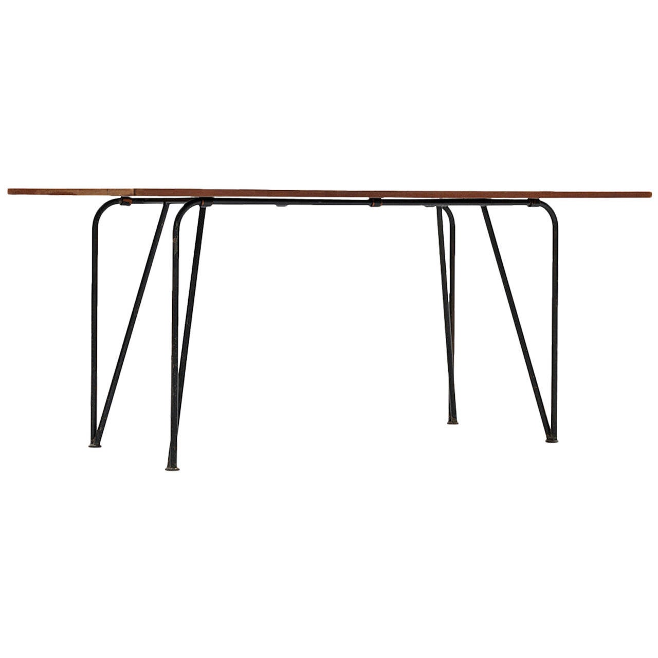 Mid Century Dining Table Desk In Black Lacquered Steel And Teak Mid Century Dining Table Desk In Black Lacquered Steel And Teak Top For