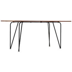 Mid century dining table / desk in black lacquered steel and teak top 5