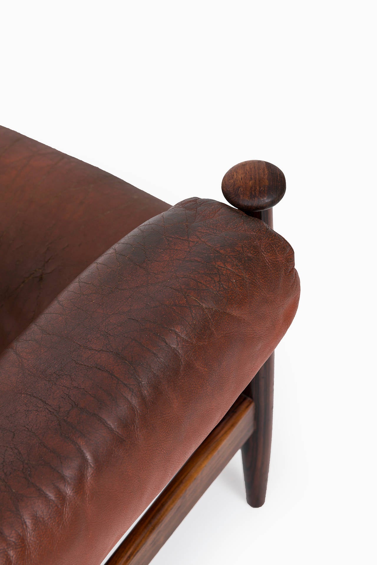 Rosewood Safari chair in rosewood and red leather by Ire möbler in Sweden