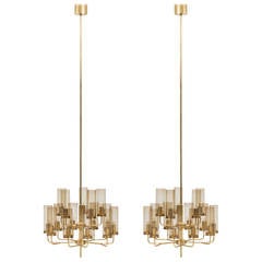 Big Pair of Hans-Agne Jakobsson Ceiling Lamps in Brass and Glass