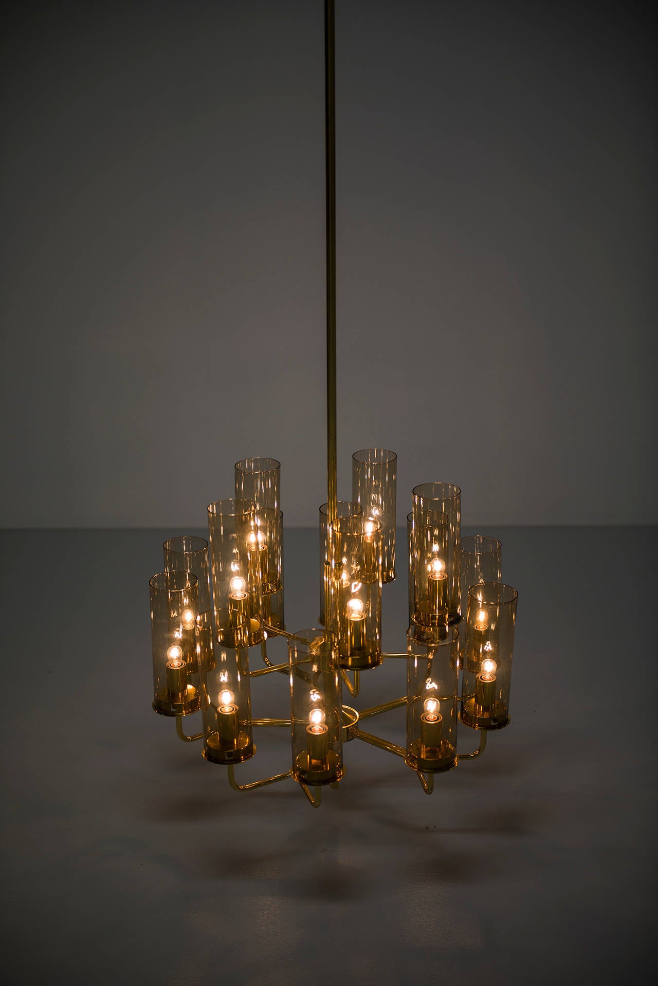 Mid-20th Century Big Pair of Hans-Agne Jakobsson Ceiling Lamps in Brass and Glass