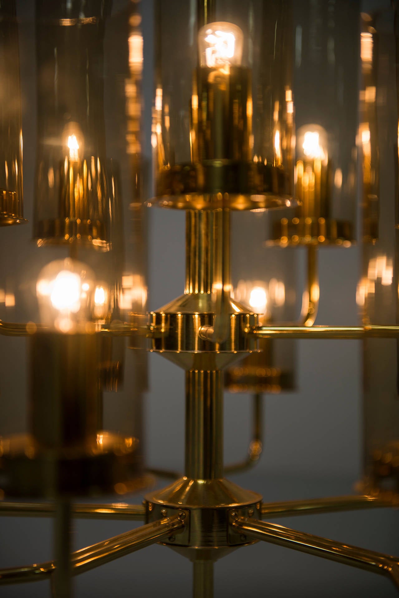 Big Pair of Hans-Agne Jakobsson Ceiling Lamps in Brass and Glass 1
