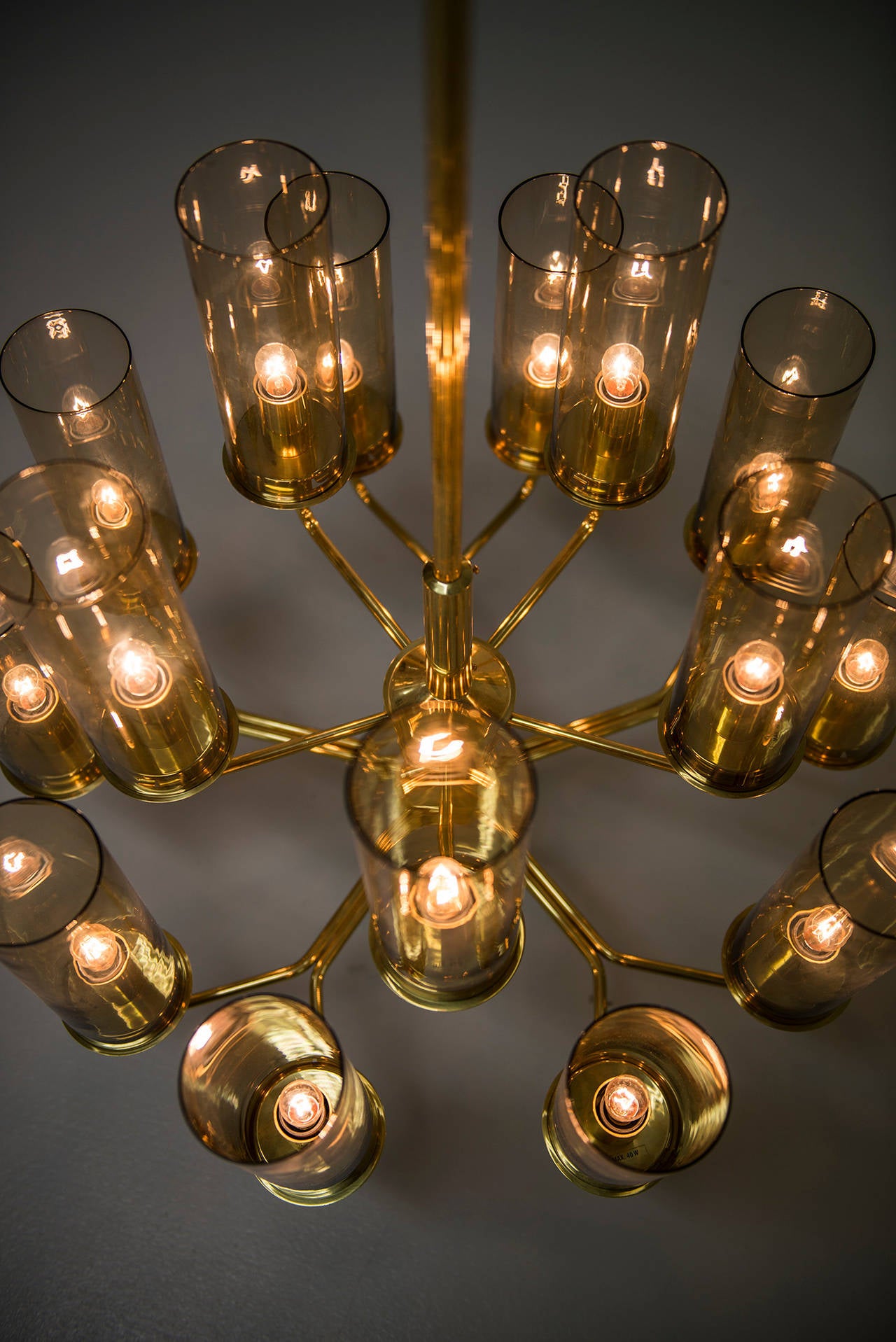 Big Pair of Hans-Agne Jakobsson Ceiling Lamps in Brass and Glass 3