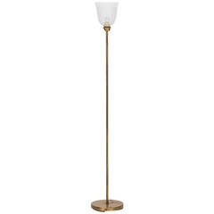 Bo Notini floor lamp in brass and etched glass by Glössner & Co in Sweden