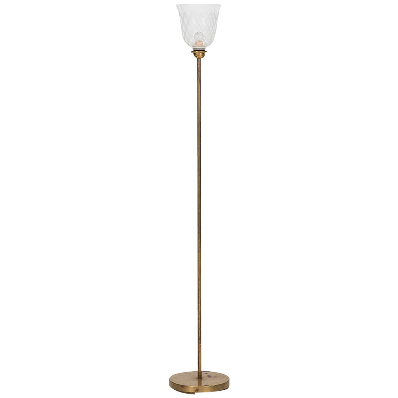 Bo Notini floor lamp in brass and etched glass by Glössner & Co in Sweden