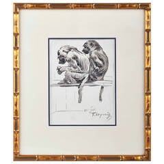 Vintage Drawing of two monkeys by Felix Heynig