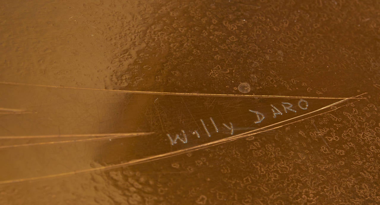 Signed Willy Daro Coffee Table Etched Brass on Bronze Base In Excellent Condition In Hamburg, DE