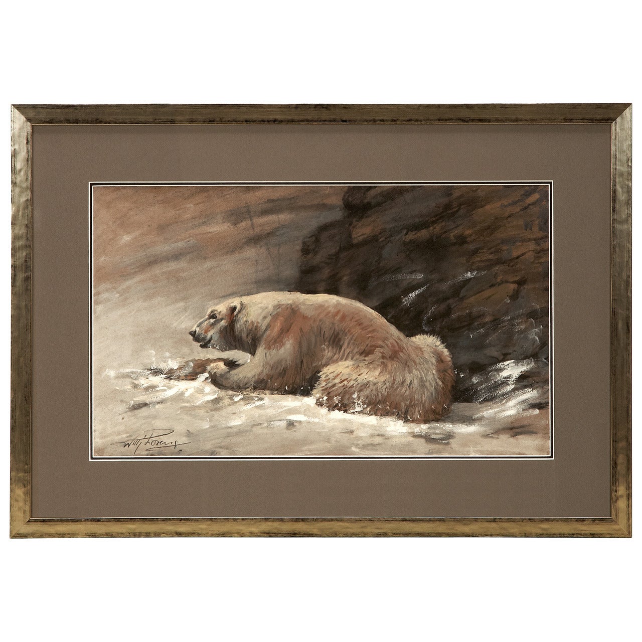 Gouache Painting "Polar Bear" by Willi Lorenz For Sale