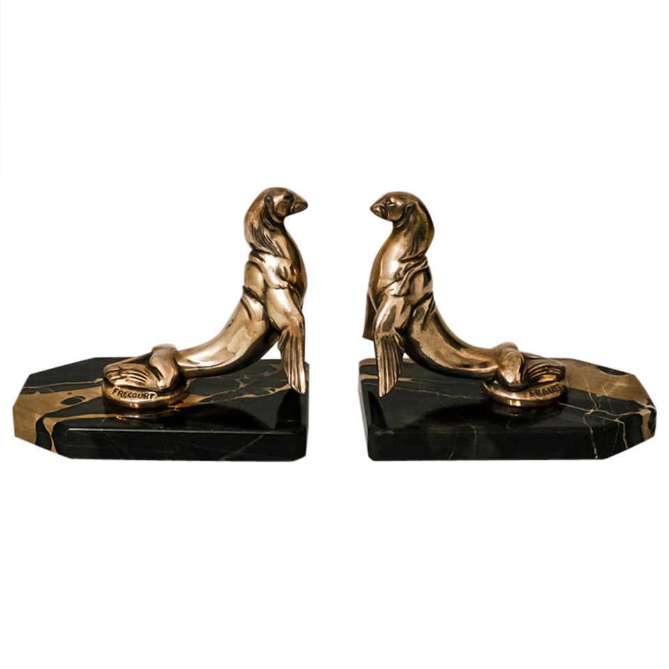 Pair of Art Deco Seal Bookends by Maurice Frecourt For Sale