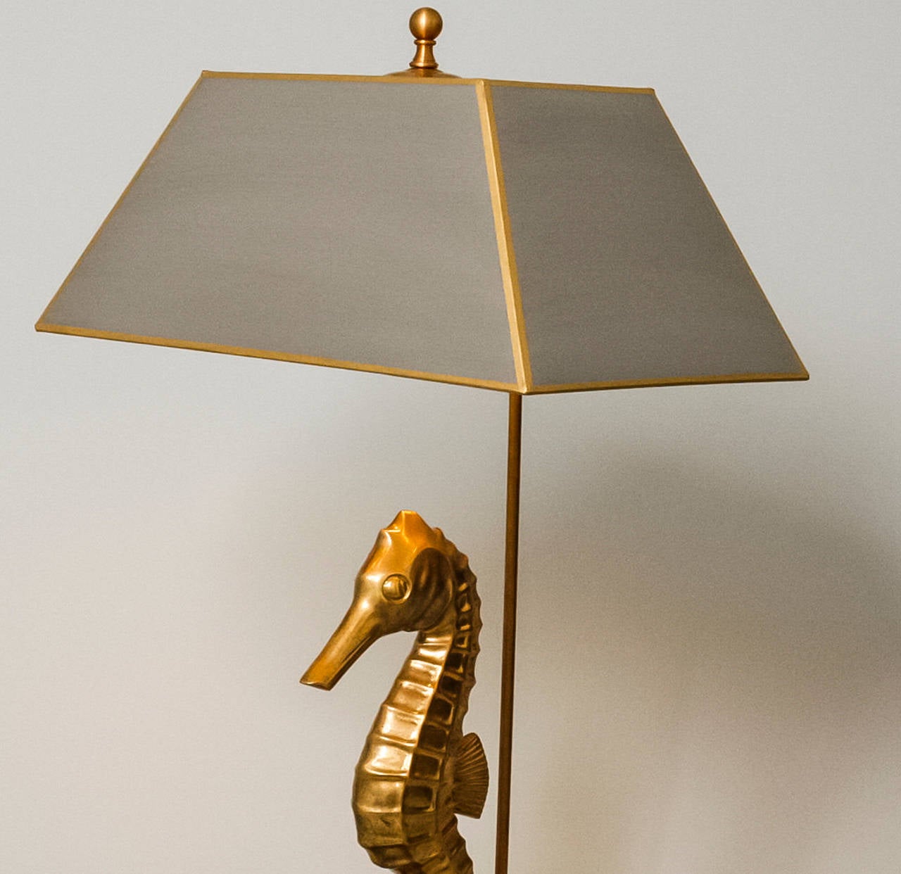 Mid-Century Brass Sea Horse Mounted as a Table Lamp on Concrete Base