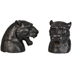 Antique Majestic Pair of Cast Iron Lion Heads