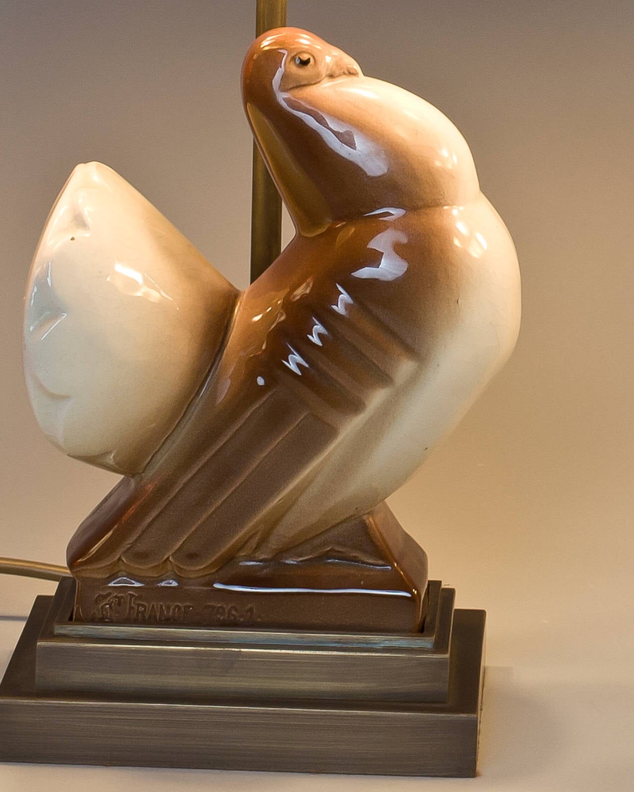 Art Deco Pair of Table Lamps Craquelling Glaze Doves For Sale