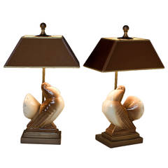 Pair of Table Lamps Craquelling Glaze Doves