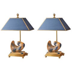 Pair of Table Lamps Doves French Pottery
