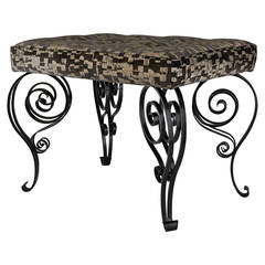 Wrought Iron Art Deco Base Upholstered as a Bench
