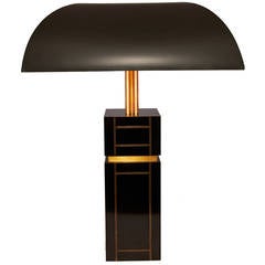 Mid-Century Table Lamp Laminated Base with Brass Colored Framing 11