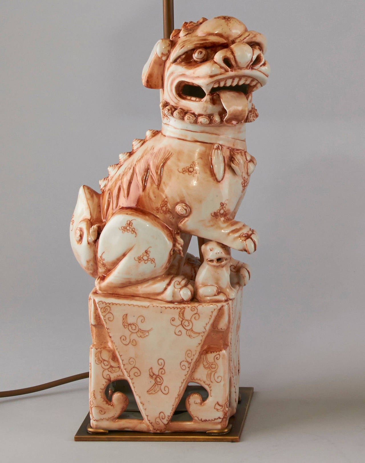 Pair of Porcelain Foo Dog Table Lamps