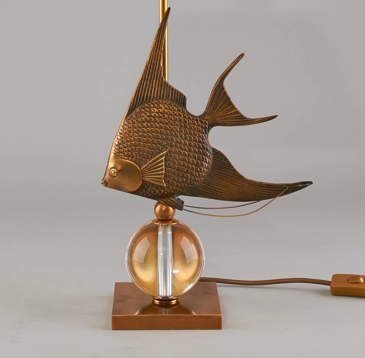 Hollywood Regency Pair of Table Lamps Angelfish on Crystal Ball For Sale
