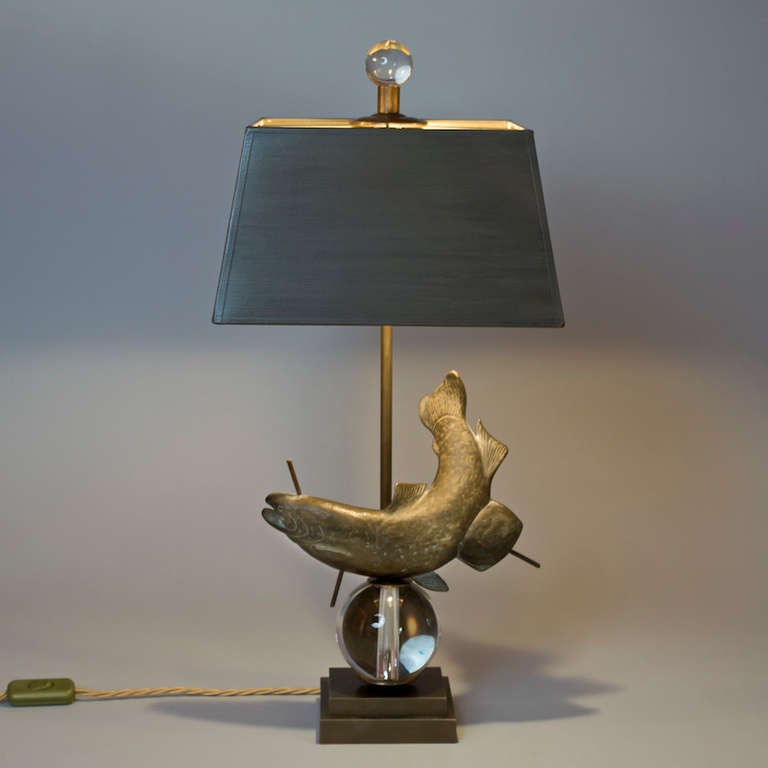 Bronze model of the art foundry KRAAS Berlin              
new designed and mounted as a lamp
Shade handpainted gold inside
one of a kind
Height in total  60cm
