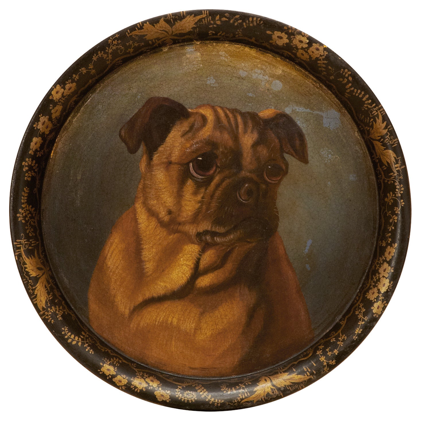 Portrait of a Pug on a Victorian Metal Tray