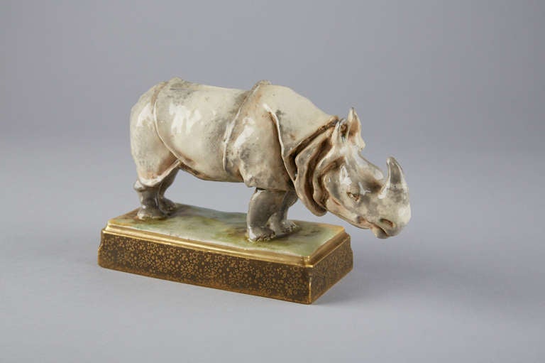 Art Nouveau Rhino Figurine Majolica  Amphora Pottery Austria