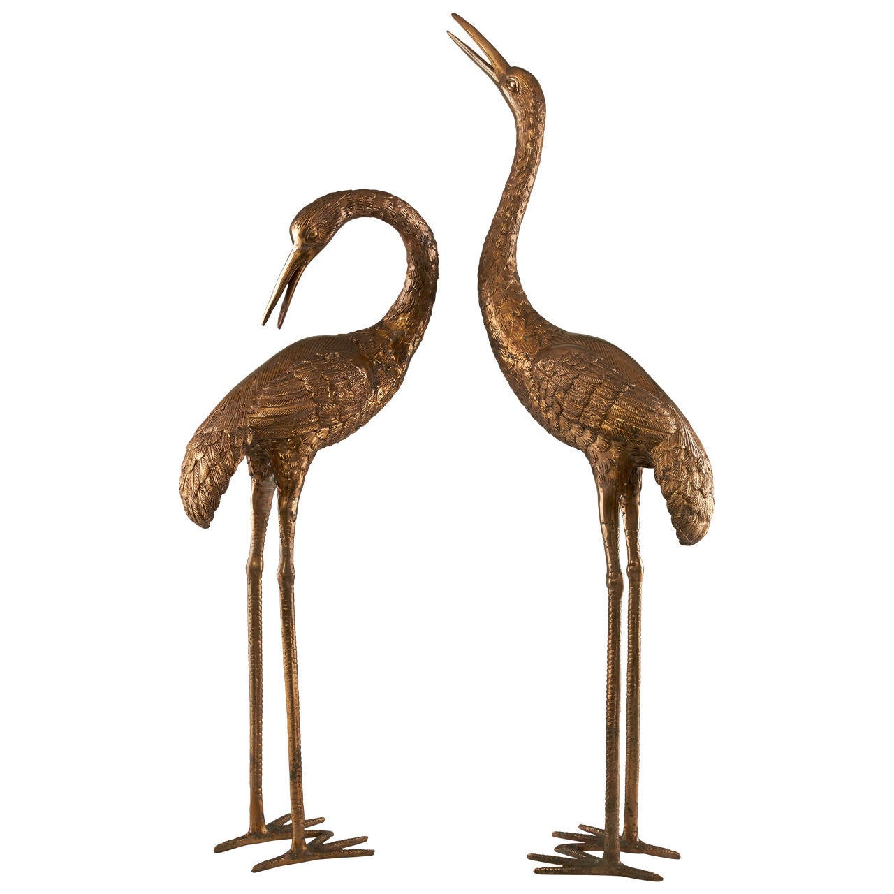 Pair of Mid Century Brass Cranes or Herons at 1stDibs | brass heron