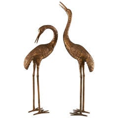 Pair of Mid Century Brass Cranes or Herons